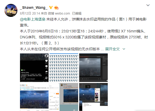 作者@_Shawn_Wang_ 质疑《上海堡垒》盗用其原创素材