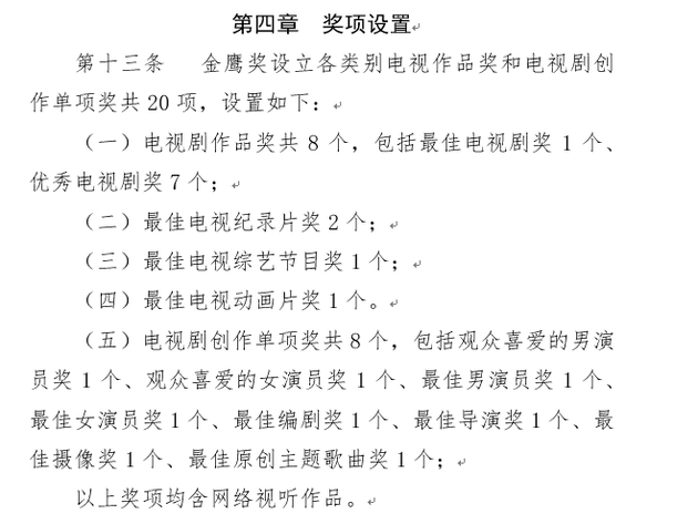 2020年金鹰奖奖项设置