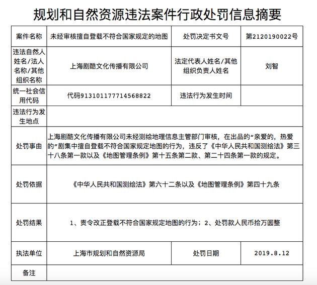 《亲爱的热爱的》被罚款十万