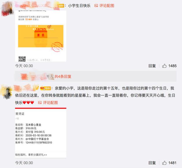 李宇春粉丝晒捐钱截图