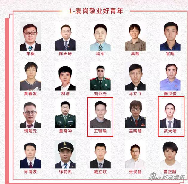 京剧演员王珮瑜、短道速滑奥运冠军武大靖入选“爱岗敬业好青年”。