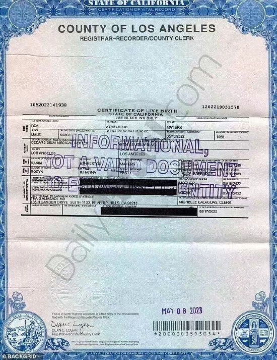 蕾哈娜第一个孩子注册记录