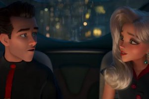 車内にいるアニメーションの男女を描いた『レイ・ガン』の場面写真。