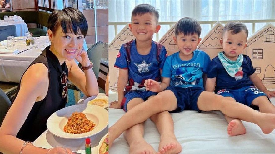 胡杏儿老公晒儿子同框照 三小只可爱活泼互动有爱