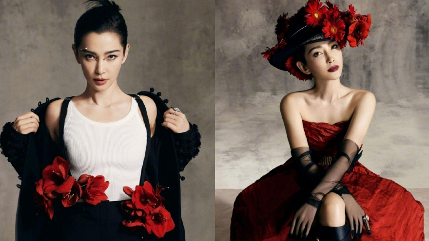 李冰冰冬日繁花大片释出 穿红色抹胸礼服秀直角肩