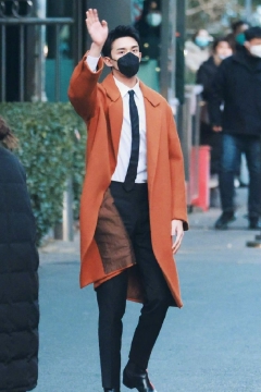 吴磊穿砖红色大衣