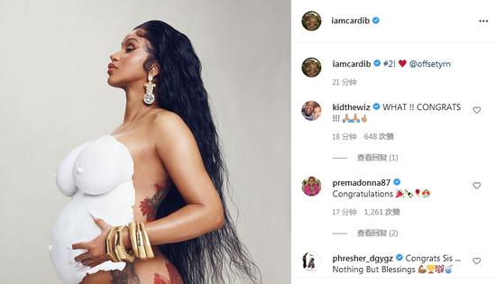 Cardi B分享孕照透露二胎消息