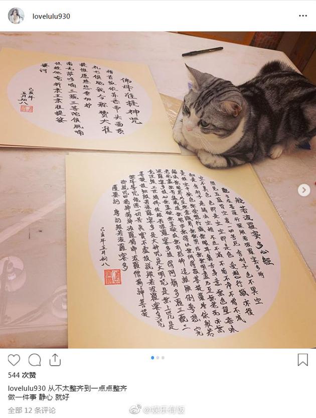 李小璐分享抄写心经照片