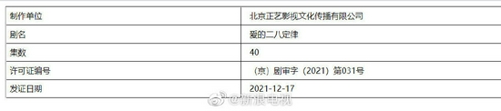 《爱的二八定律》取得发行许可证