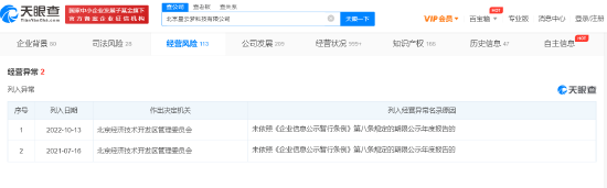 北京星云梦科技有限公司被列为经营异常