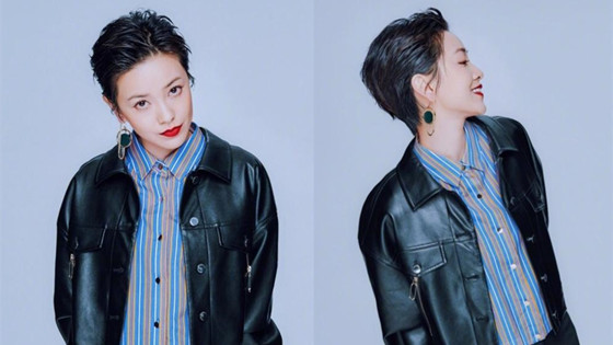 郭采洁清爽短发攻气十足 皮衣红唇炫酷不失性感