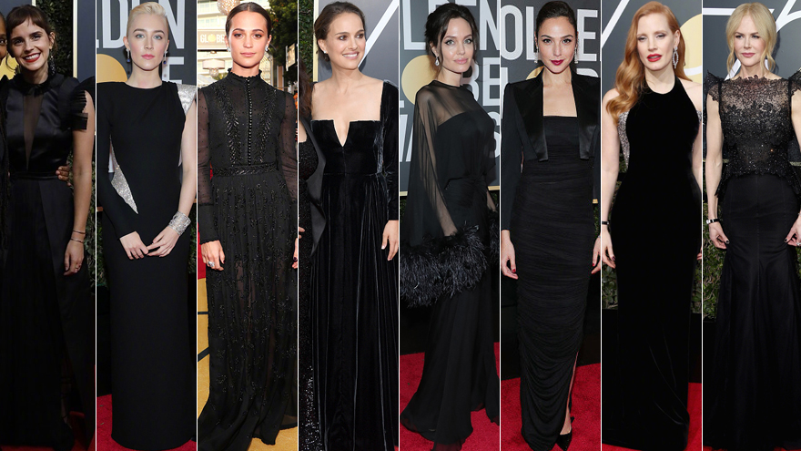 金球奖众星云集助阵红毯 女星全黑装抗议性骚扰风波