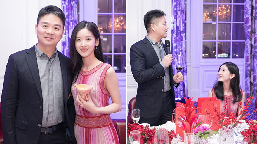 奶茶妹妹与刘强东一同宴客知性美丽 "望夫眼"满满是爱