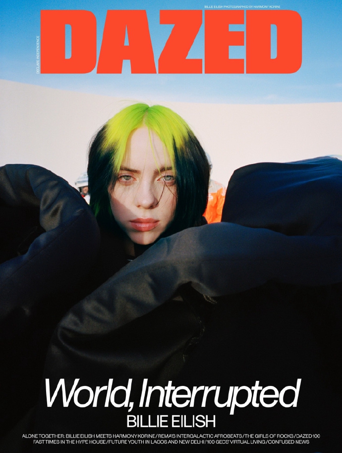 碧梨billie eilish绿黑发色登上英国版《dazed》封面