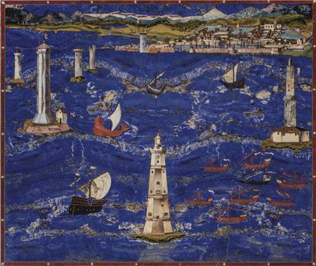 17世纪蓝色的海水“里窝那港风景”