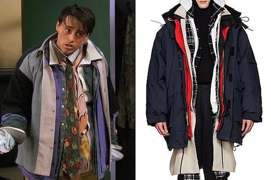 左图为《老友记》中Joey的经典造型,右图为Balenciaga 2018秋冬系列外套