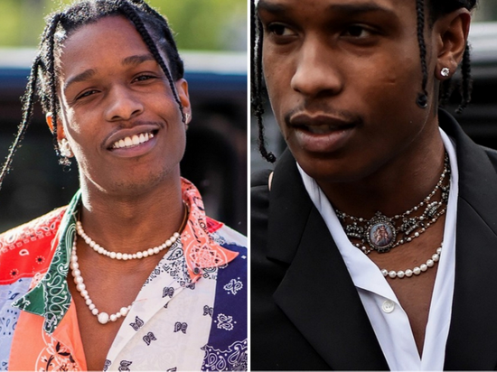 A$AP Rocky混搭叠戴珍珠项链