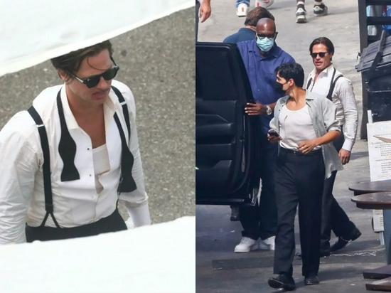 当地时间8月25日，Brad Pitt现身LA进行新片拍摄
