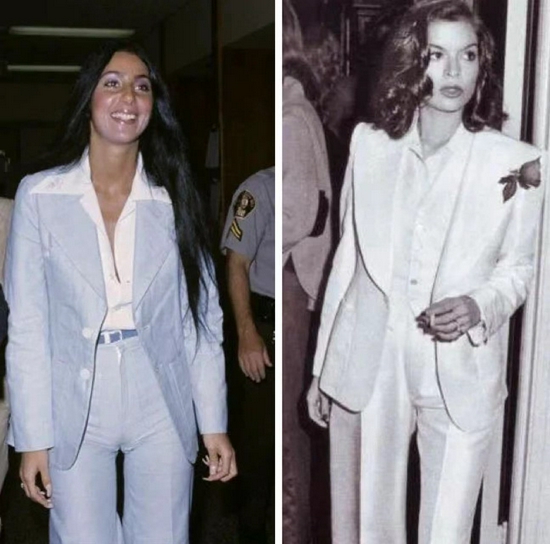 左：美国女演员、歌手Cher;右：滚石主唱Mick Jagger的妻子Bianca