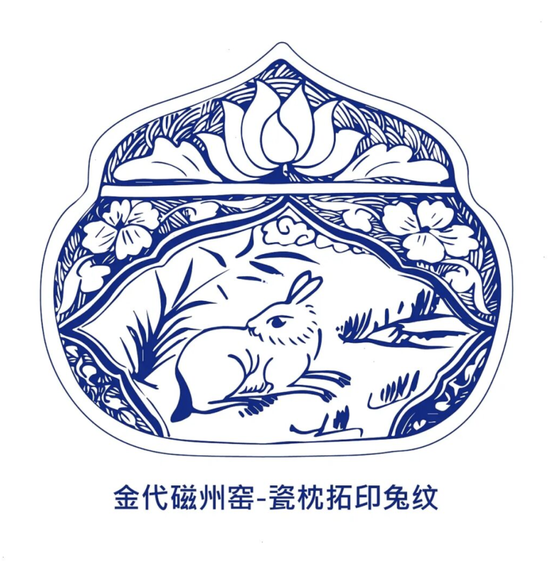 金代瓷州窑-磁枕拓印兔纹