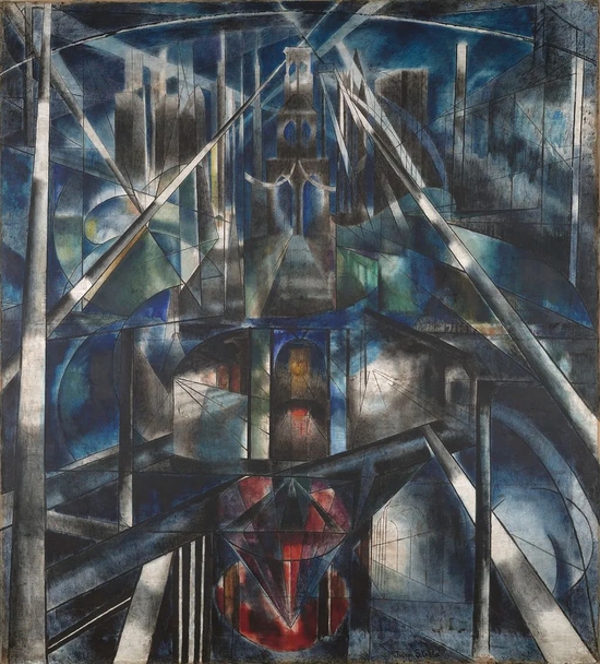 约瑟夫·斯特拉,1919-1920,布鲁克林大桥,布面油画,215.3 × 194.6 厘米,耶鲁大学美术馆