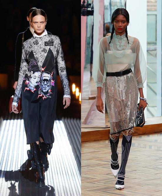 Prada 2019 秋冬系列(左) Prada 2018 度假系列(右)