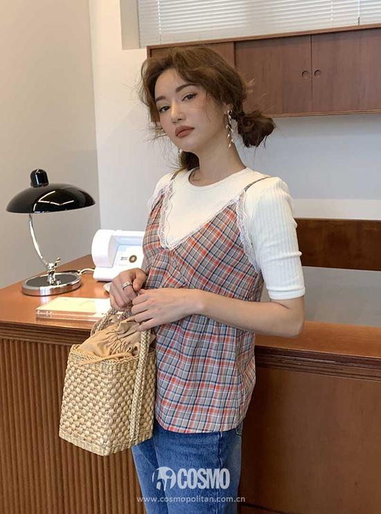 STYLENANDA 吊带V受格纹马甲 限时特价 399长