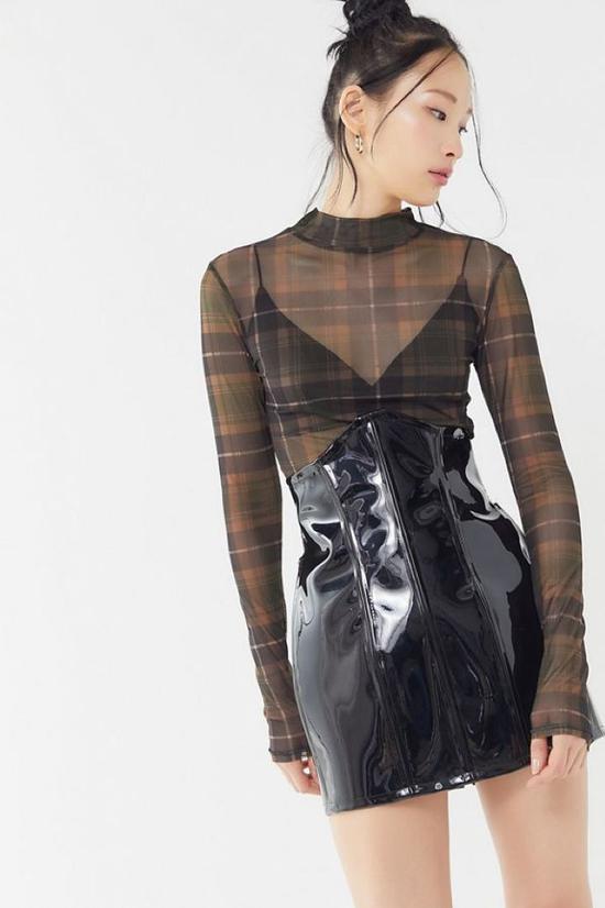 Grayscale PVC Corset Mini Skirt