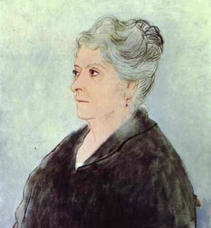 在这幅肖像画里,他凭着往昔对母亲的记忆,对着那张黑白照片,画出了