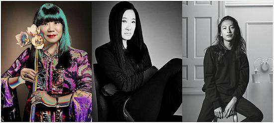 从左至右：Anna Sui、Vera Wang、Alexander Zhou