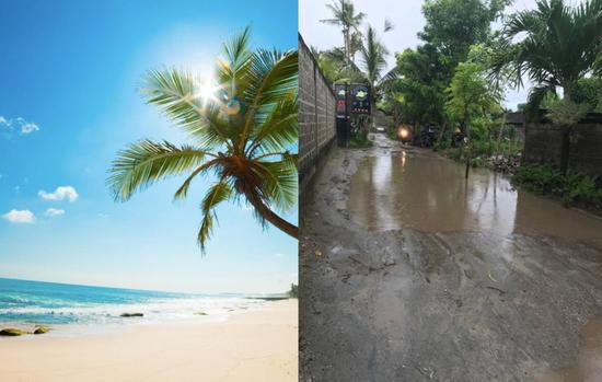 左：想象中的岛上生活右：现实中的泥水洼