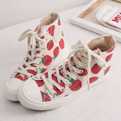草莓涂鸦印花帆布鞋