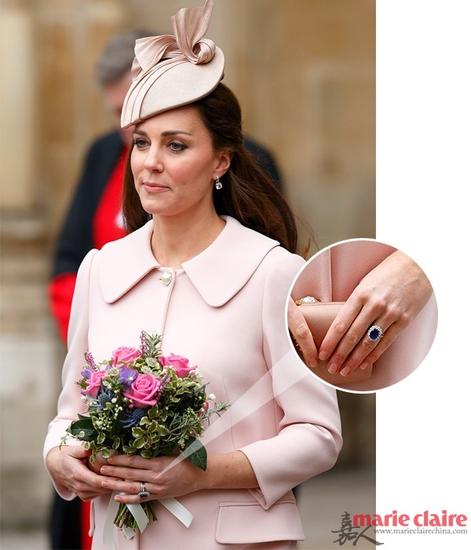 凯特王妃佩戴的那枚属于已故的戴安娜王妃的蓝宝石戒指