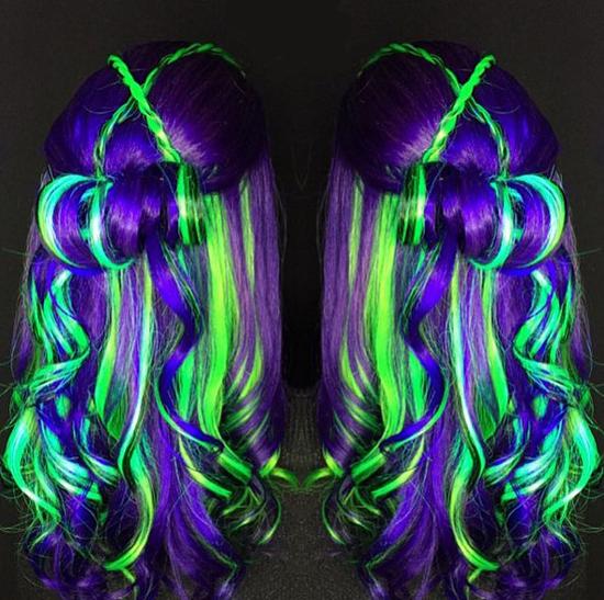 发灵感来自于《星战》电影中的造型,以紫色为底,加上荧光绿色的挑染