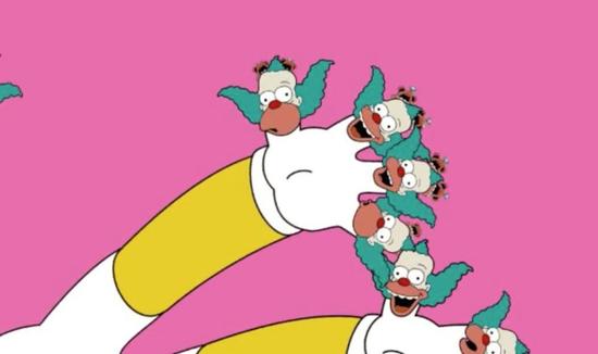 在小丑 krusty 的形象上进行创作,是动画片中 bart 的偶像