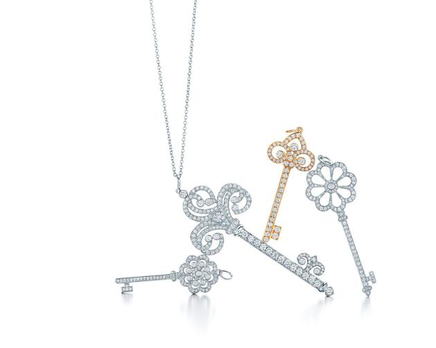 Tiffany & Co.蒂芙尼Keys系列铂金、玫瑰金镶钻钥匙吊坠