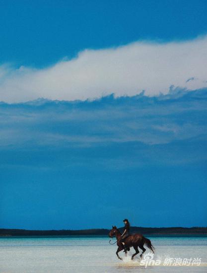 超模卡梅伦美女与骏马大片驰骋碧海蓝天