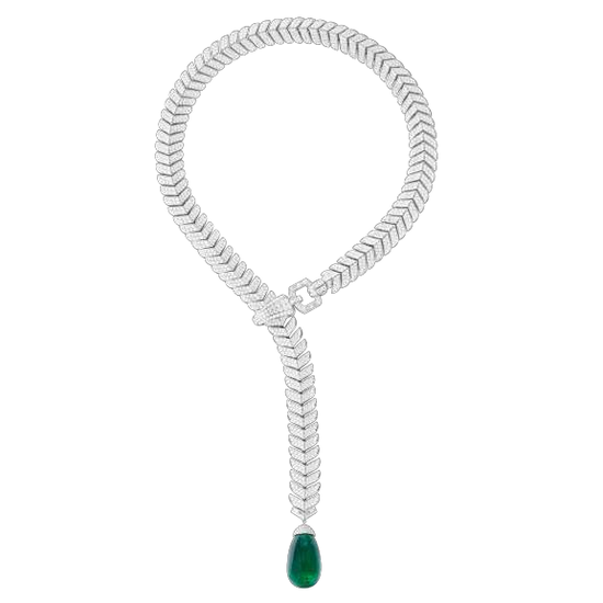 白金项链镶嵌1颗61.35克拉赞比亚祖母绿，铺镶钻石。
