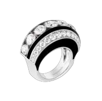 白金戒指镶嵌1颗0.6克拉D色净度VVS2级圆形钻石，铺镶钻石及缟玛瑙，以黑漆点缀。