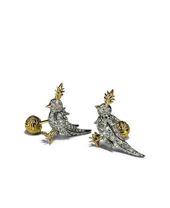Tiffany & Co. 蒂芙尼Schlumberger® 高级珠宝系列铂金及18K黄金镶钻小鸟造型袖扣