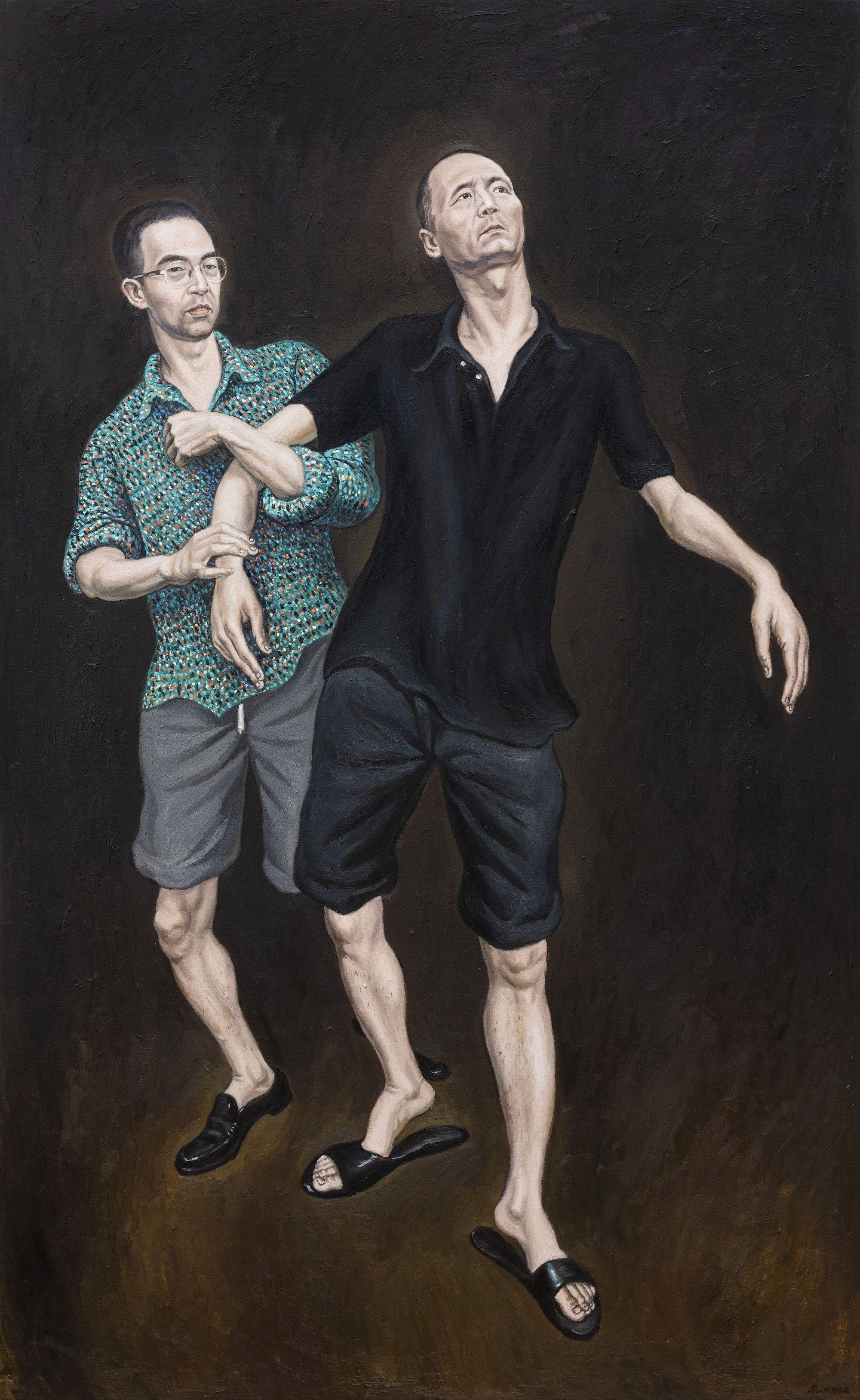 《铁鹰和晓光》,布面油画,220×133 cm,2021