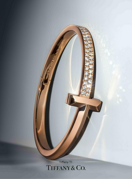 tiffany & co. 蒂芙尼t1系列18k玫瑰金镶钻宽式手镯