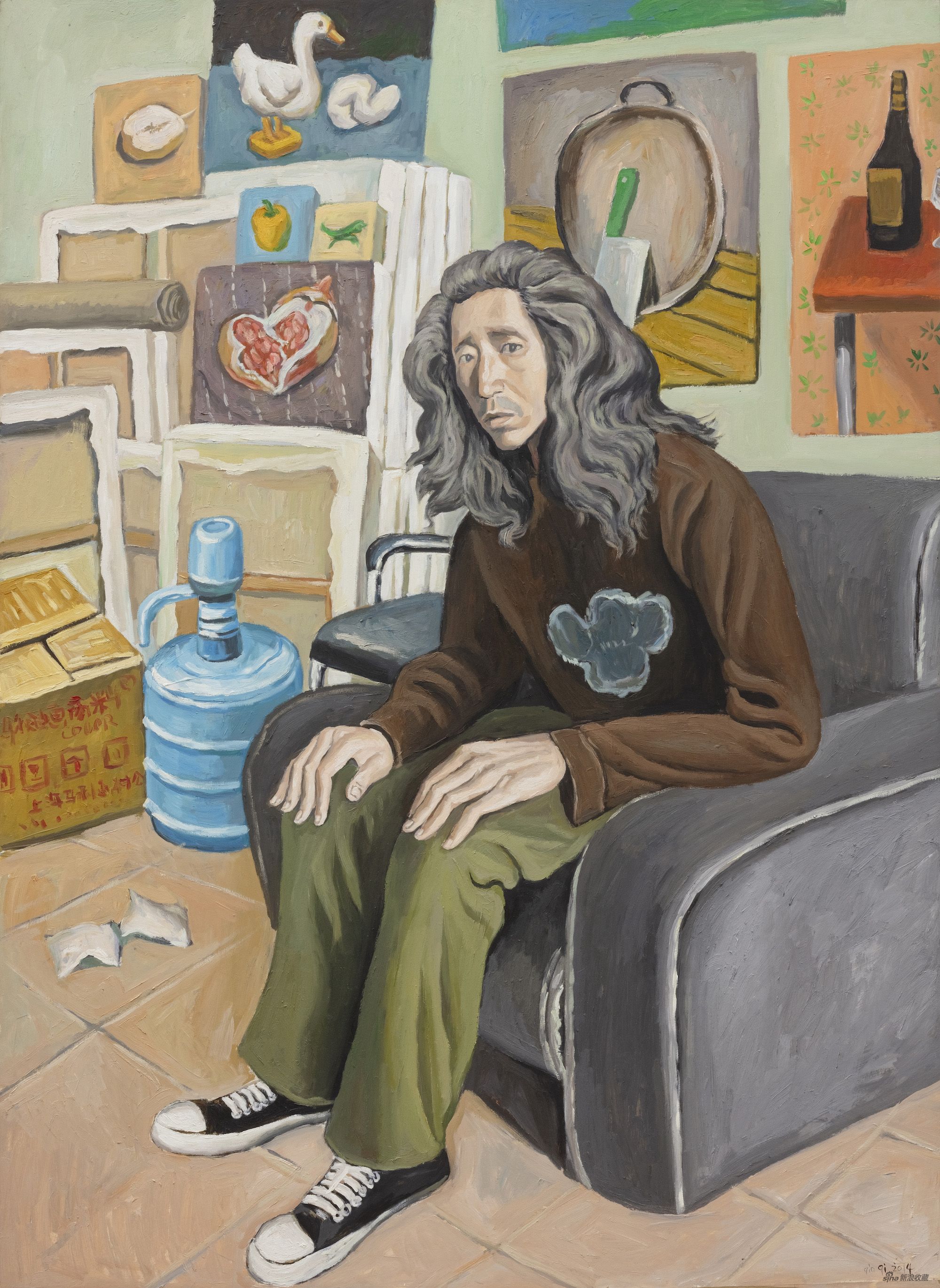 《兴杰和他的静物画》,纸本油画,147×108 cm,2014