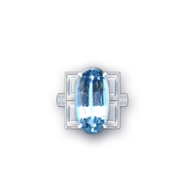 铂金镶嵌海蓝宝石与钻石戒指，来自Tiffany & Co. 蒂芙尼2018 Blue Book高级珠宝系列