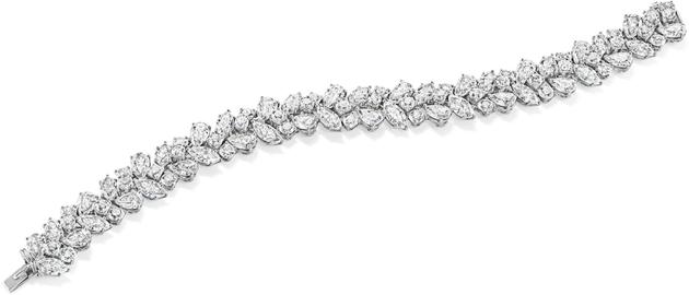 海瑞温斯顿经典锦簇Winston Cluster系列钻石手链；总重约31.27克拉，悉心镶嵌于铂金底座