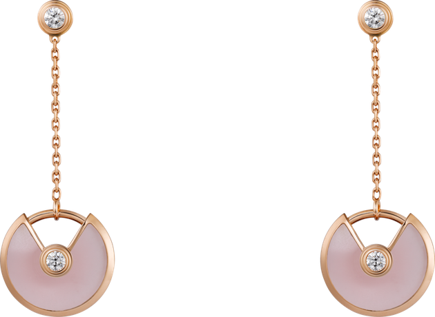 卡地亚AMULETTE DE CARTIER耳环，超小号款，18K玫瑰金，粉色欧泊，钻石 ，售价37450元