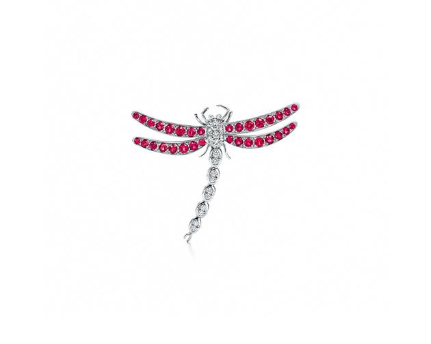 Tiffany & Co. 蒂芙尼Enchant系列铂金镶嵌红宝石和钻石中号蜻蜓胸针