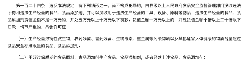 《中华人民共和国食品安全法》第一百二十四条节选