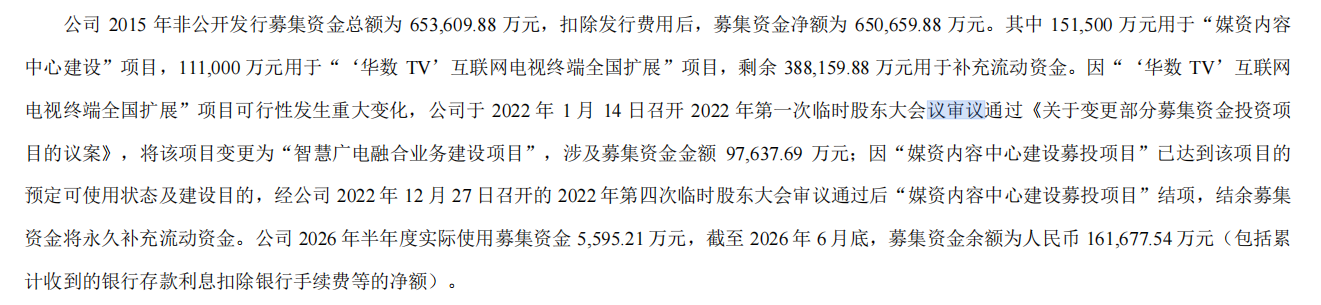 华数传媒半年报多处低级文字错误：“股东大会议”“证监督发行字”，期初错写成年末