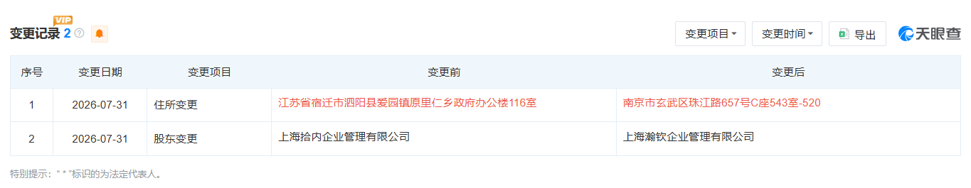 江苏兆内工商信息变更情况（来源：天眼查）